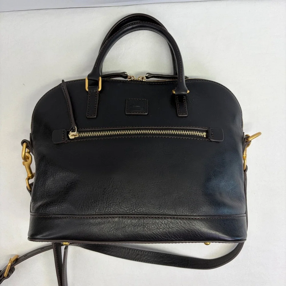 Dooney Bourke Leather Satchel Womens Medium Black Dome Crossbody Classic Chic